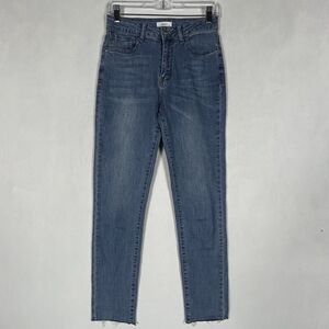 Forever 21 Skinny Denim Jeans Women's Size 27 Raw Hem Blue High Rise 5-Pocket